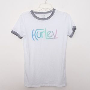 rainbow Hurley spellout logo ringer tee NW…